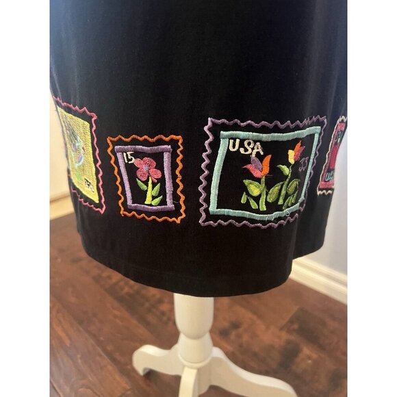 MICHAEL SIMON Lite 100% Cotton Midi Dress Womens Medium USA Stamps Embroidery - Picture 10 of 14